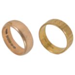 A 22ct gold wedding band and a 9ct gold wedding band the 22ct gold band with bright cut