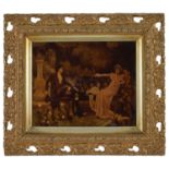 Two late 19th century crystoleum, the first depicting a young courting couple seated on a garden