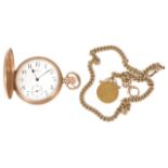 A 9ct gold Waltham USA full hunter pocket watch the white dial with Arabic numeral hours, baton