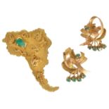 An unusual Continental gold map of South America brooch and earrings the brooch marked 18k to