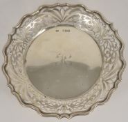 A Victorian pierced silver tray hallmarked London 1899 with initials JH for Job Frank Hall, with pie