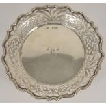 A Victorian pierced silver tray hallmarked London 1899 with initials JH for Job Frank Hall, with pie