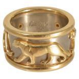 A Cartier two colour gold 'Pharaon' panther ring the 18ct. matte white gold band with yellow '