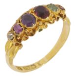 A Victorian 15ct. gold mounted 'REGARD' ring the scroll mount set with traditional combination of