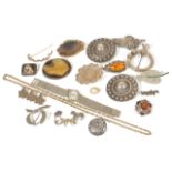 A good collection of Victorian and later silver, gold and other jewellery to include tiny Georgian