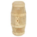 A Chinese 19th century bone cricket cage of barrel form with several pin sized holes to the centre