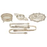 A small collection of silver tableware comprising of a Mappin & Webb pierced bon bon dish, Sheffield