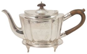 A George III silver teapot and companion stand, London 1796 and 1798 respectively, both decorated,