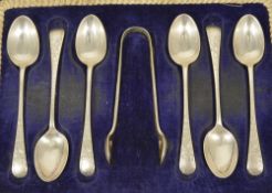 A collection of silver spoons to include a cased set of six silver coffee bean spoons, Birmingham