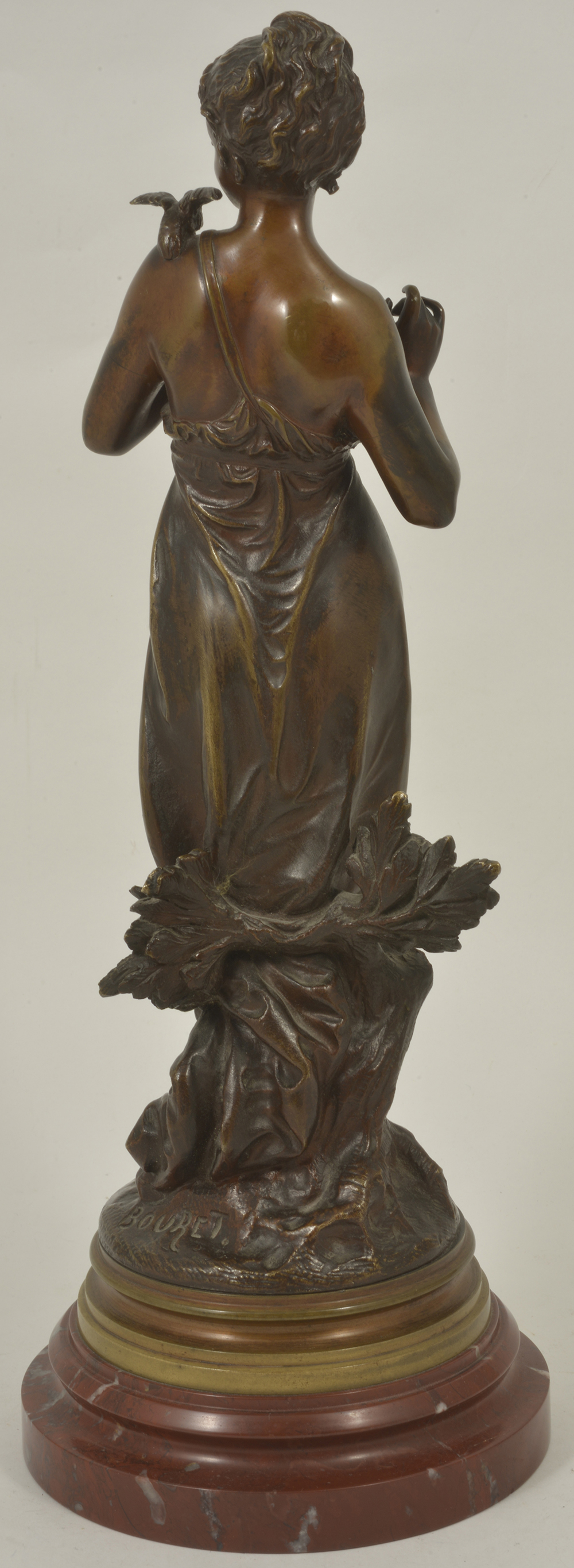 Eutrope Bouret (French 1833 - 1906) a bronze maiden with a bird resting upon her left shoulder, - Image 2 of 3