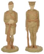 A pair of Royal Worcester British Military figurines, dated 1916 modelled as a British Military