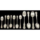 A collection of silver teaspoons, comprising of six spoons, London 1889, engraved initial B, William