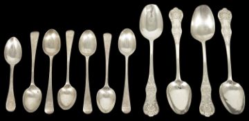 A collection of silver teaspoons, comprising of six spoons, London 1889, engraved initial B, William