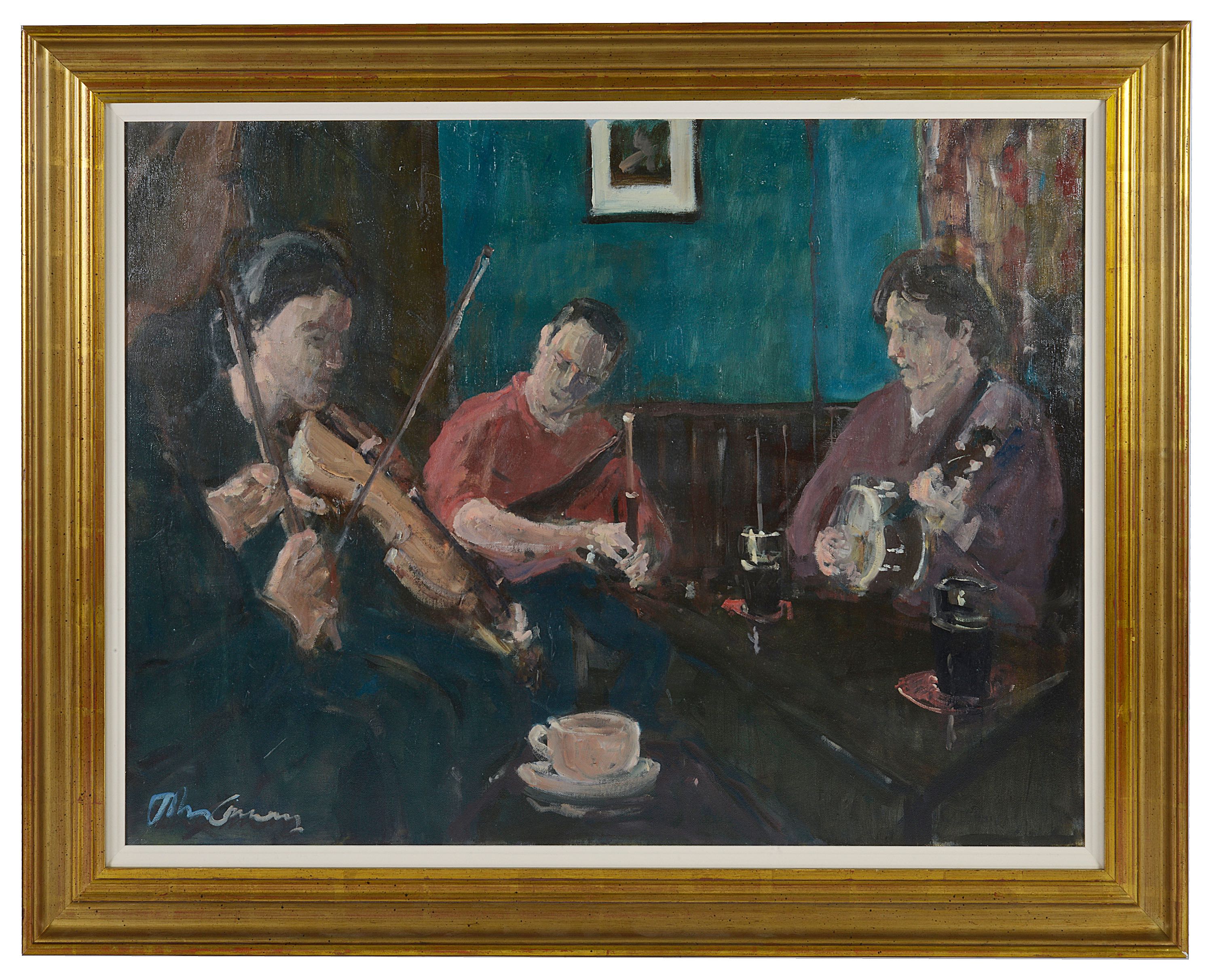 John Connery (Irish b. 1956) 'The Galway Session', depicting musicians playing instruments in a