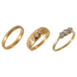 A Victorian six stone diamond set 18ct gold gypsy ring, together with a 22ct gold wedding and a