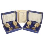 Two cased sets of Toye Kenning and Spencer silver Churchill centenary goblets all with relieve image