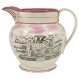 Masonic interest: A Sunderland pink lustreware jug, early 19th century, of Masonic interest, with