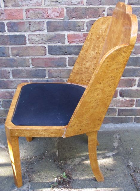 A suite of four Art Deco birds-eye maple dining chairs, with cloud burst canted backs above square - Image 4 of 4