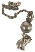 An amusing vintage George Jensen silver elephant and ball charm on chain with George Jensen