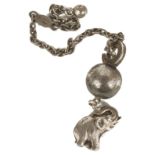 An amusing vintage George Jensen silver elephant and ball charm on chain with George Jensen