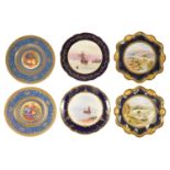 A selection of painted plates, late 19th/early 20th century comprising of a pair of porcelain plates