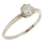 An elegant single stone old cut diamond set ring the slightly squared stone approx. 0.45ct set in an