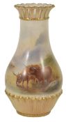 A Royal Worcester 'Highland Cattle' vase painted by Harry Stinton dated 1909 of tapering bulbous