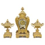 A French gilt bronze clock garniture circa 1870 the movement stamped Japy Freres, with twelve