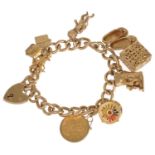 A 9ct gold curb link charm bracelet each link marked and with a 1913 half sovereign pendant and