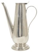 An Edwardian silver hot water pot, Birmingham 1904 of tapering conical form with thin scroll