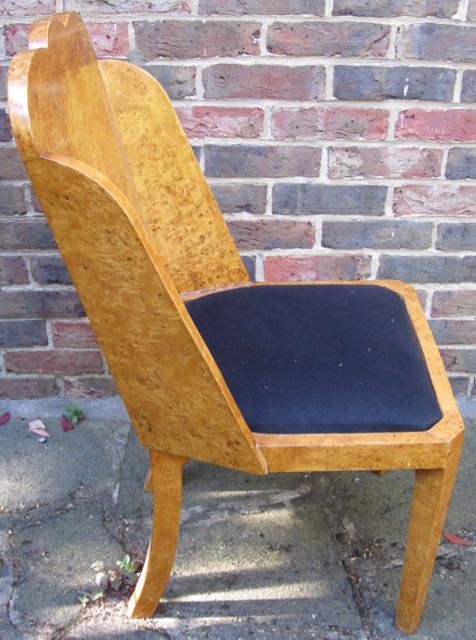 A suite of four Art Deco birds-eye maple dining chairs, with cloud burst canted backs above square - Image 2 of 4