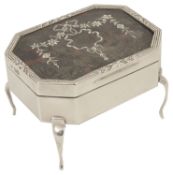 An Edwardian tortoiseshell and silver trinket box, London 1913, of octagonal form with inset