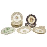 A Staffordshire porcelain floral painted dessert service, late 19th century comprising of eight