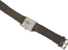 An unusual chrome plated gentleman's wristwatch, mid 1930's of rectangular form with three dial