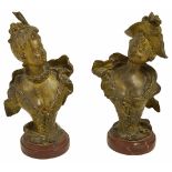 Auguste Moreau, French (1826 - 1897) a pair of gilt bronze busts, each modelled as a lady in 19th