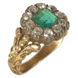 An attractive antique Georgian emerald and diamond cluster ring the central square cut emerald of