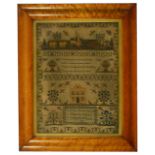 A Victorian sampler in a maple frameby Emily Eliza Morgan Aged 12 dated 1851