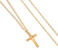 A 9ct gold crucifix pendant on gold neck chain,together with another yellow metal neck chain,