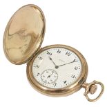 A gold plated Elgin full hunter pocket watch,the white dial with arabic hours, baton minutes and