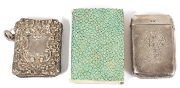 A selection of silver and ivory/shagreen vesta casesa Victorian silver vesta case, Birmingham