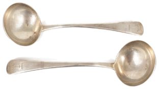 A pair of George III silver sauce ladles, London 1797each with a 'I DARE' crest on the handle,
