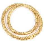 A contemporary 9ct gold mesh choker necklaceformed as a continuous woven mesh hollow tube with