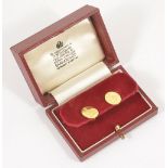 A pair of 18ct gold earrings bearing the Royal College of Surgeons emblemconverted from a pair of