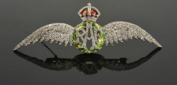 A fine 1930's Royal Air Force Wings diamond and enamel brooch,possibly Cartier, white and yellow