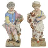 A pair of Meissen porcelain figurines, late 19th century,modelled as a boy with a dog on his heels
