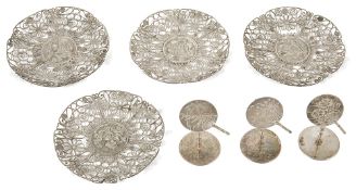 A small collection of Chinese export silver warecomprising three Chinese export silver menu