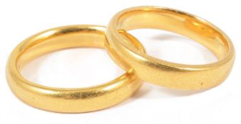 Two Edwardian hallmarked 22ct gold wedding bandsboth marked for Sheffield (2)size approx. N & L,