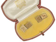 A pair of Cartier two colour gold silhouette emblem cufflinks each rectangular section with