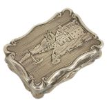 A Victorian silver vinaigrette with coastal yachting scene top, Birmingham 1852 of rectangular