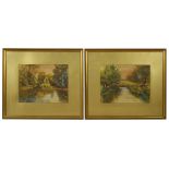 F Osborne (British) a pair of watercolours depicting river autumnal scenes